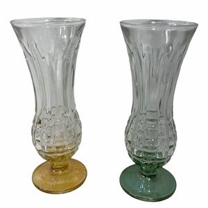 Italian Footed Pressed Glass Bud Vase Colorful